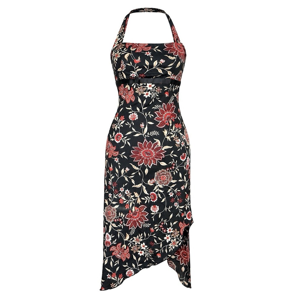 Vintage Y2K Trixxi Babydoll Empire Waist Asymmetric Floral Dress Fairycore Sz S